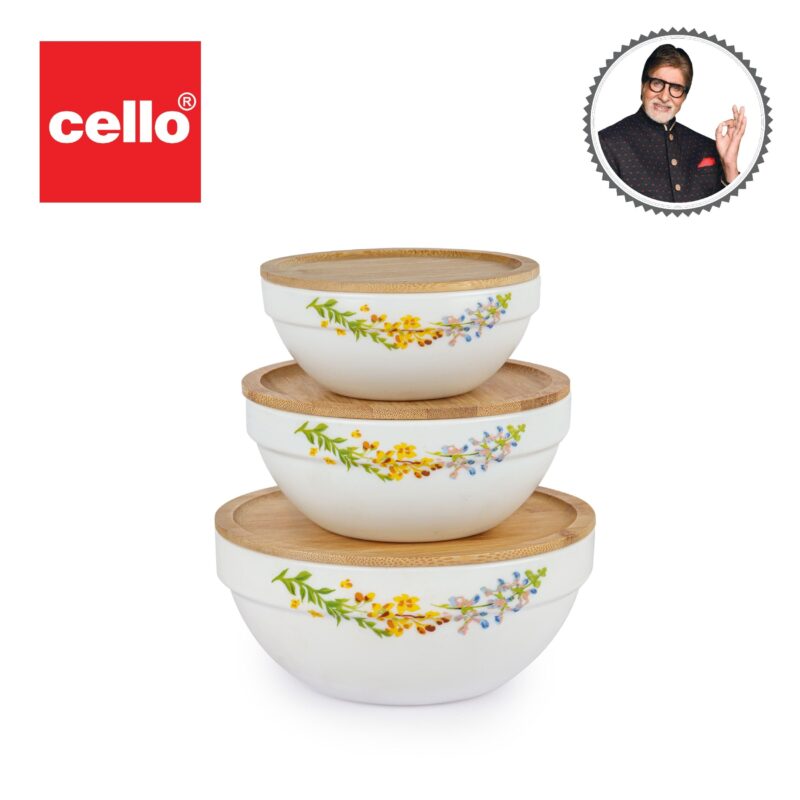 Royale Series Mixing bowls with bamboo lid Gift Set, 3 Pieces - Image 43