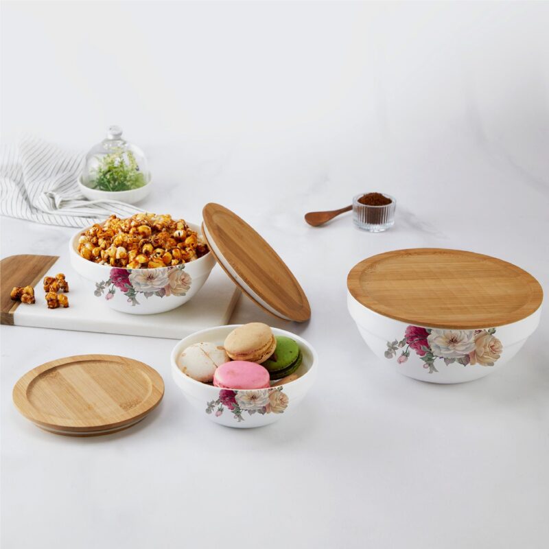 Millenia|Royale Series Mixing bowls with bamboo lid Gift Set, 3 Pieces / 3 Pieces
