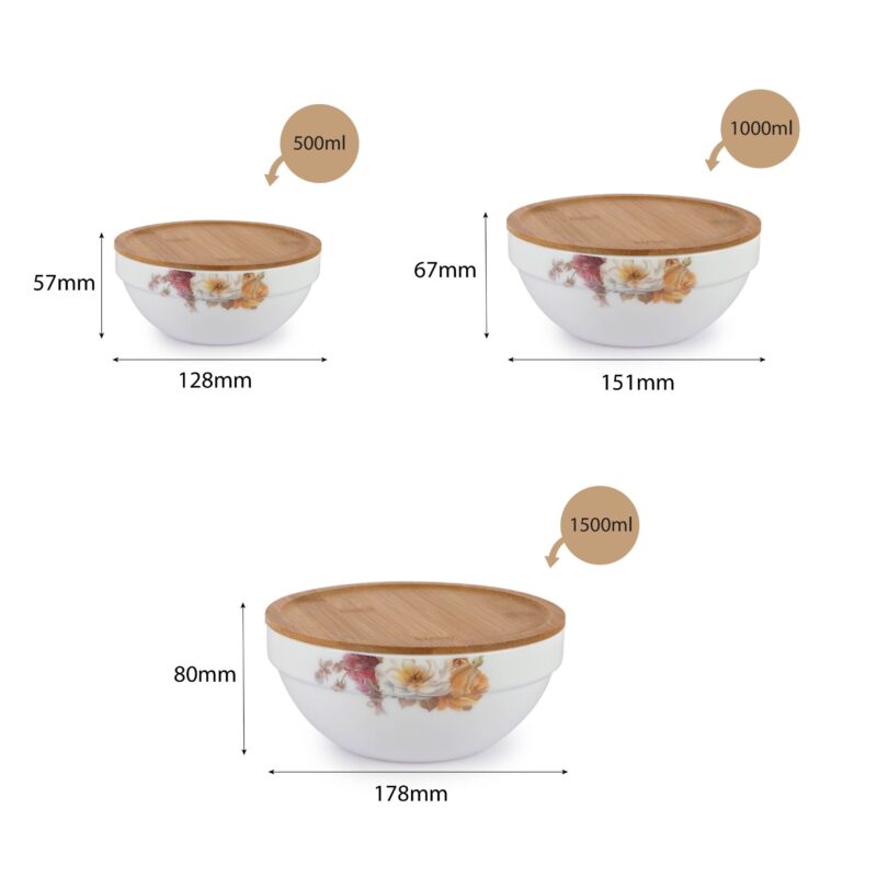 Royale Series Mixing bowls with bamboo lid Gift Set, 3 Pieces - Image 28