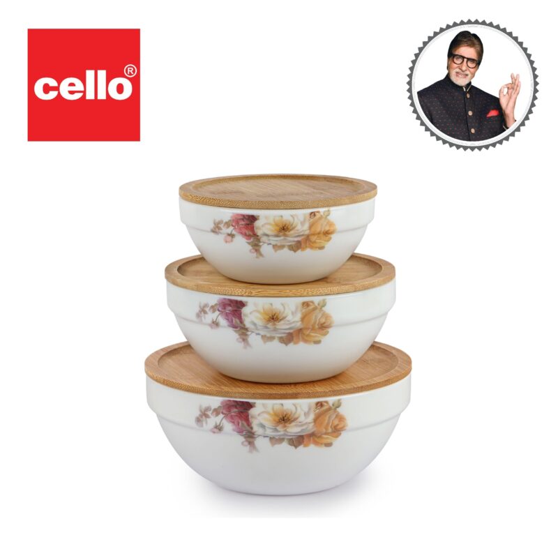Royale Series Mixing bowls with bamboo lid Gift Set, 3 Pieces - Image 44