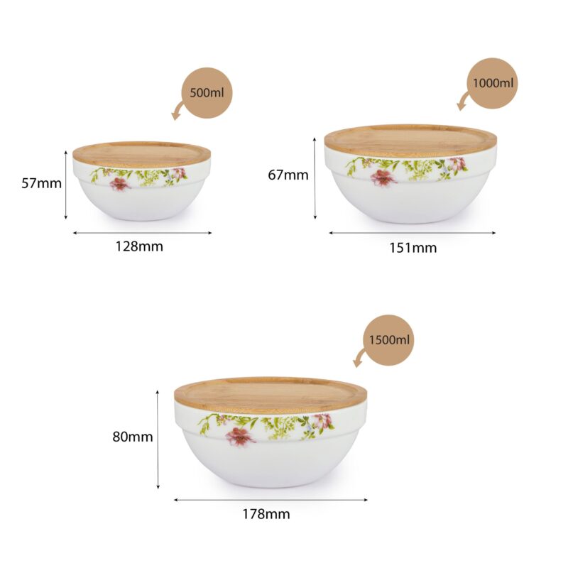 Royale Series Mixing bowls with bamboo lid Gift Set, 3 Pieces - Image 29