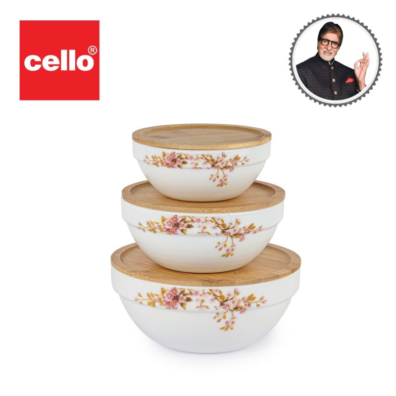 Royale Series Mixing bowls with bamboo lid Gift Set, 3 Pieces - Image 45