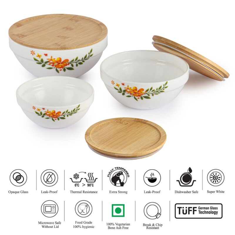 Royale Series Mixing bowls with bamboo lid Gift Set, 3 Pieces - Image 22
