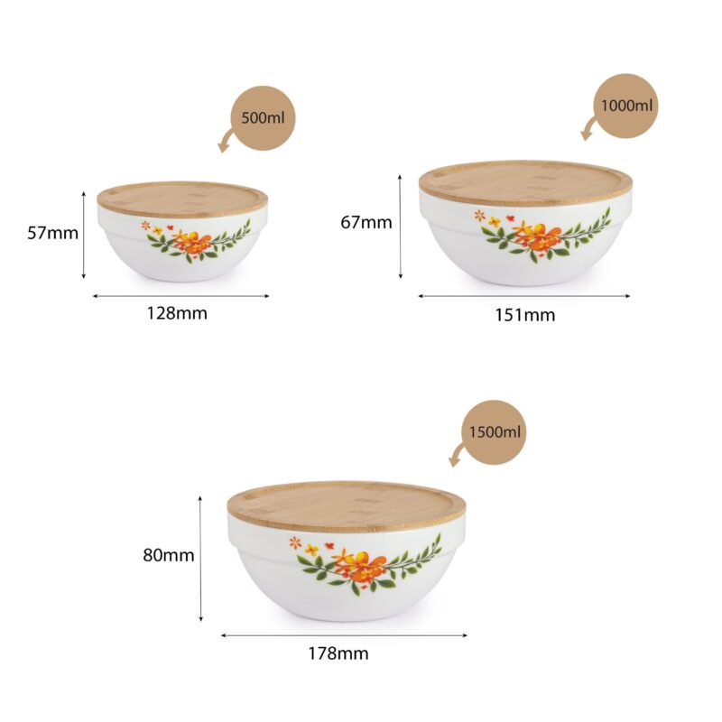 Royale Series Mixing bowls with bamboo lid Gift Set, 3 Pieces - Image 30