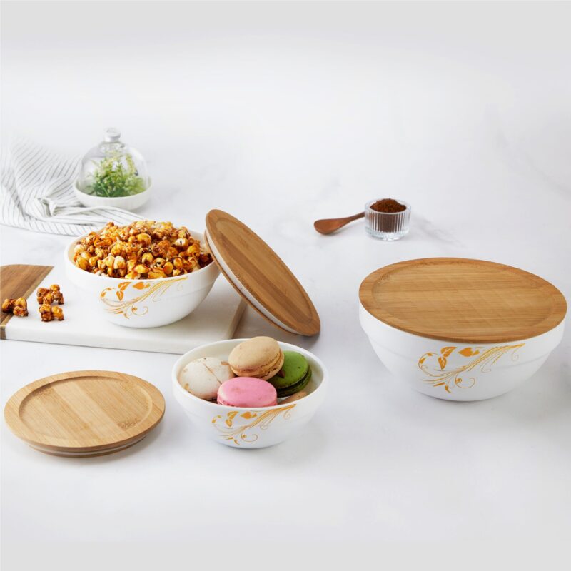 Vintage|Royale Series Mixing bowls with bamboo lid Gift Set, 3 Pieces / 3 Pieces