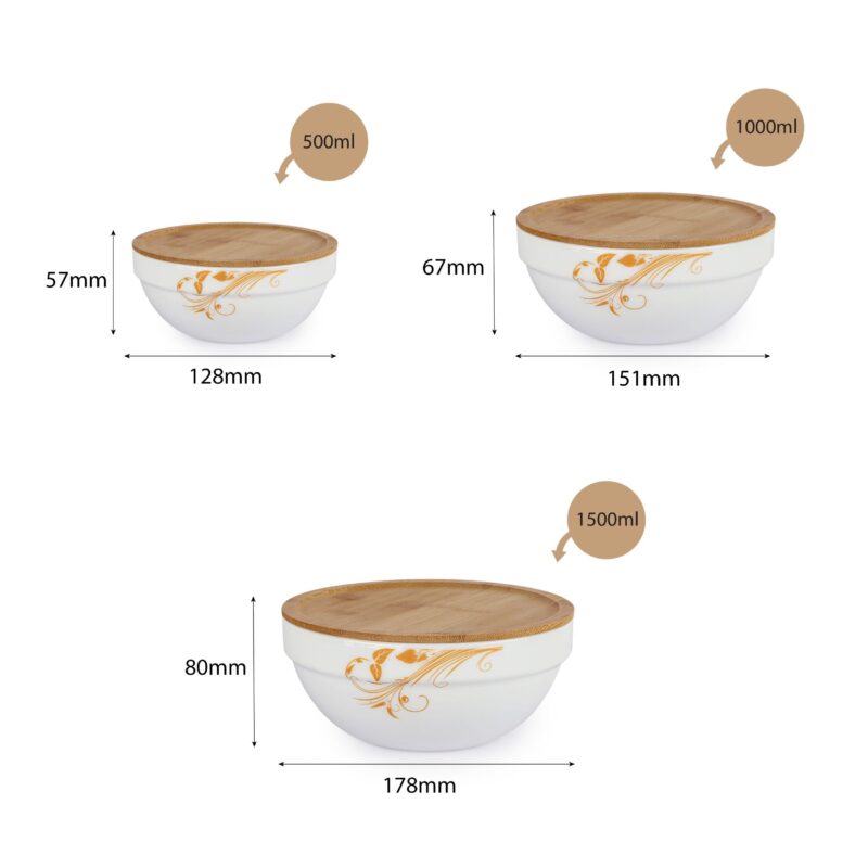 Royale Series Mixing bowls with bamboo lid Gift Set, 3 Pieces - Image 31