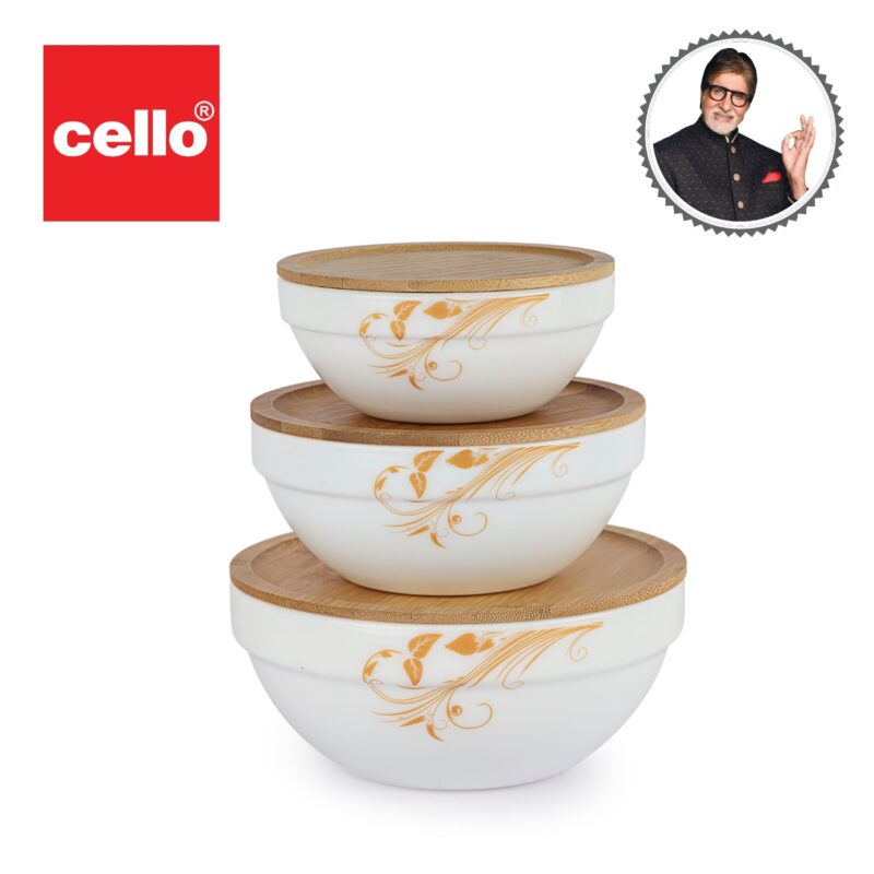 Royale Series Mixing bowls with bamboo lid Gift Set, 3 Pieces - Image 47