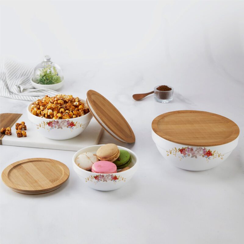 Fabula|Royale Series Mixing bowls with bamboo lid Gift Set, 3 Pieces / 3 Pieces