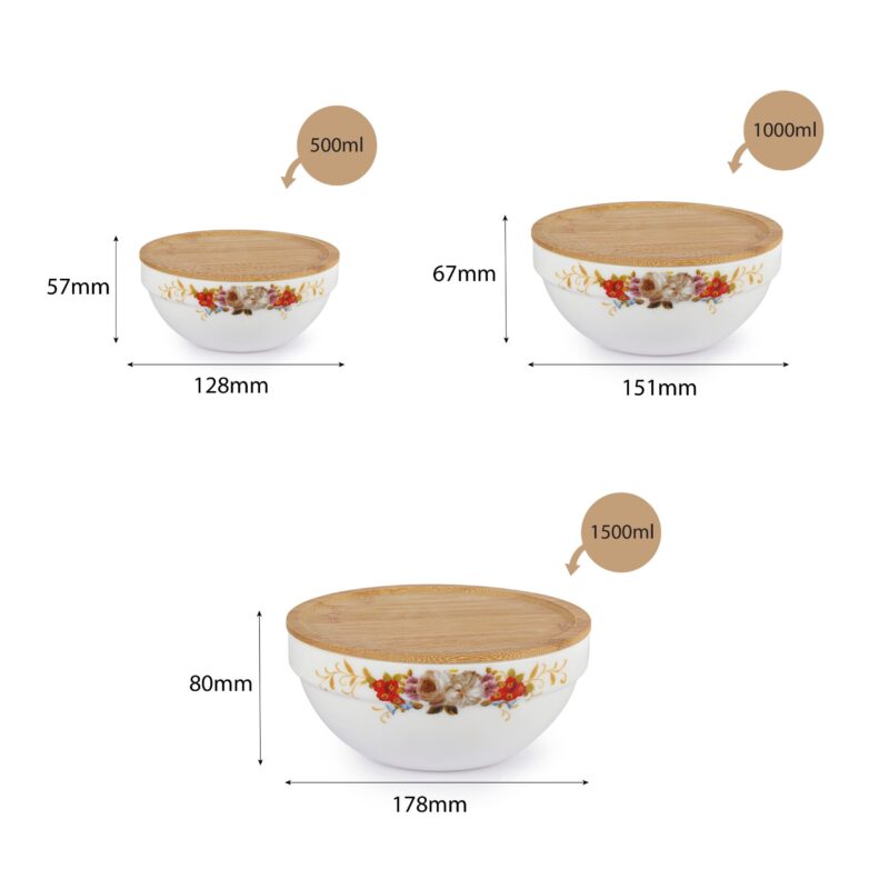 Royale Series Mixing bowls with bamboo lid Gift Set, 3 Pieces - Image 32