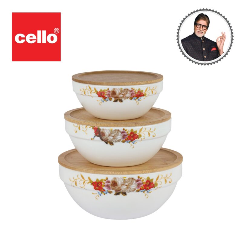 Royale Series Mixing bowls with bamboo lid Gift Set, 3 Pieces - Image 48