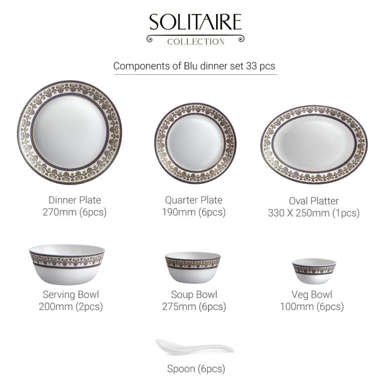 Solitaire 33 pc AB Series Dinner Set Family of 6, Blu - Image 3