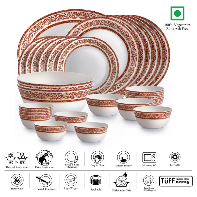 Solitaire Series 27 Pieces Ruby Opalware Dinner Set, Family of 6 - Image 8