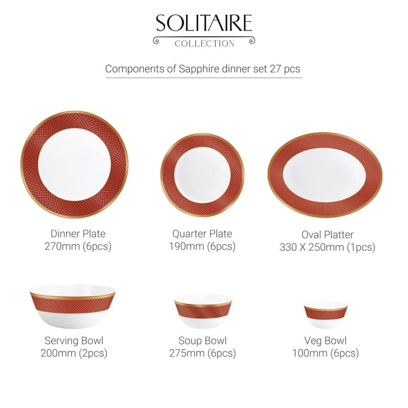Solitaire Series 27 Pieces Ruby Opalware Dinner Set, Family of 6 - Image 3