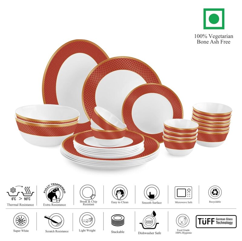 Solitaire Series 27 Pieces Ruby Opalware Dinner Set, Family of 6 - Image 4