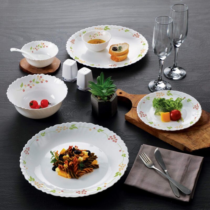 Secret Garden|Dazzle Series 35 Pieces Opalware Dinner Set for Family of 6 / With Multipurpose Bowl