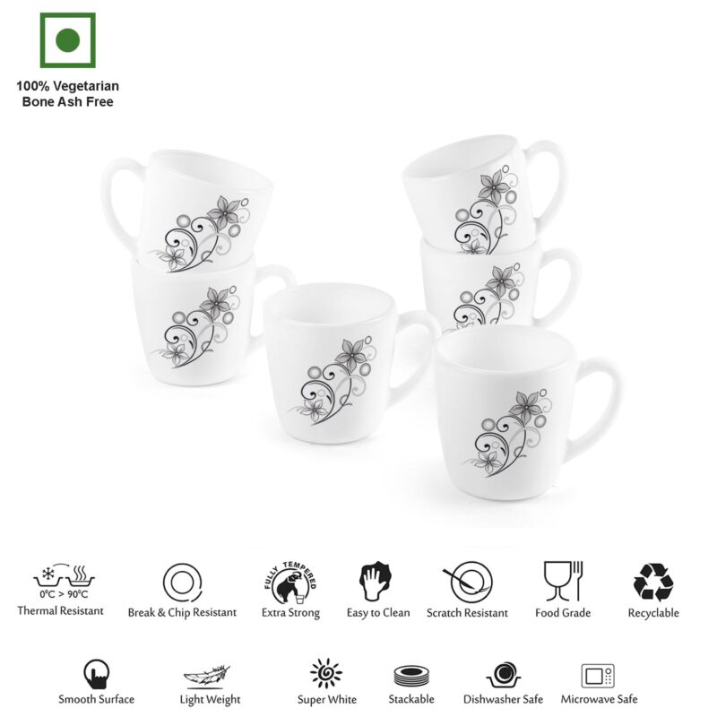 Imperial Camber Black Ricca Mugs, 6 Pieces - Image 3
