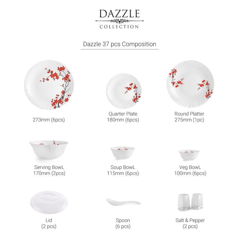 Dazzle Series 37 Pieces Opalware Dinner Set for Family of 6 - Image 4