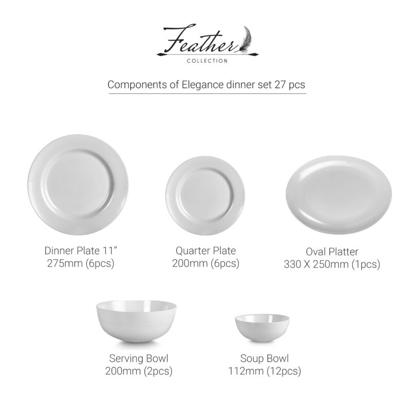 Feather Series 27 Pieces Opalware Dinner Set for Family of 6 - Image 22