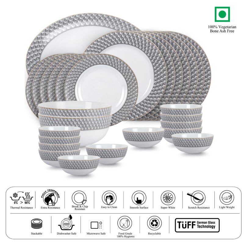 Feather Series 27 Pieces Opalware Dinner Set for Family of 6 - Image 13