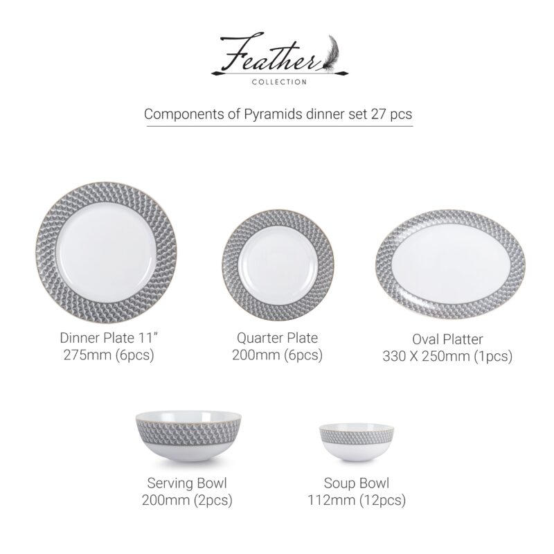 Feather Series 27 Pieces Opalware Dinner Set for Family of 6 - Image 23