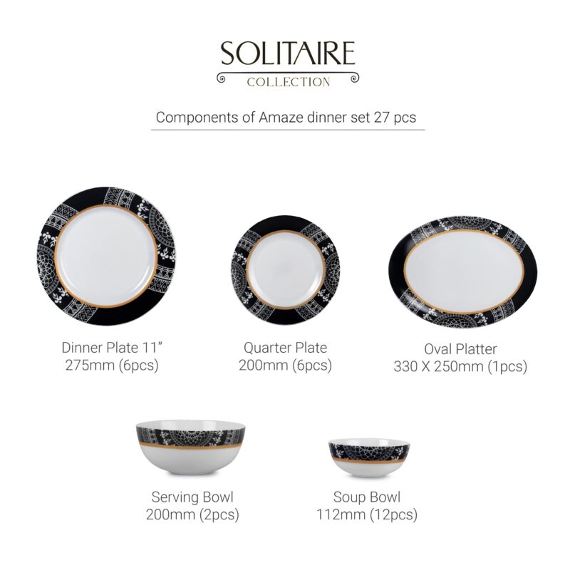 Feather Series 27 Pieces Opalware Dinner Set for Family of 6 - Image 24