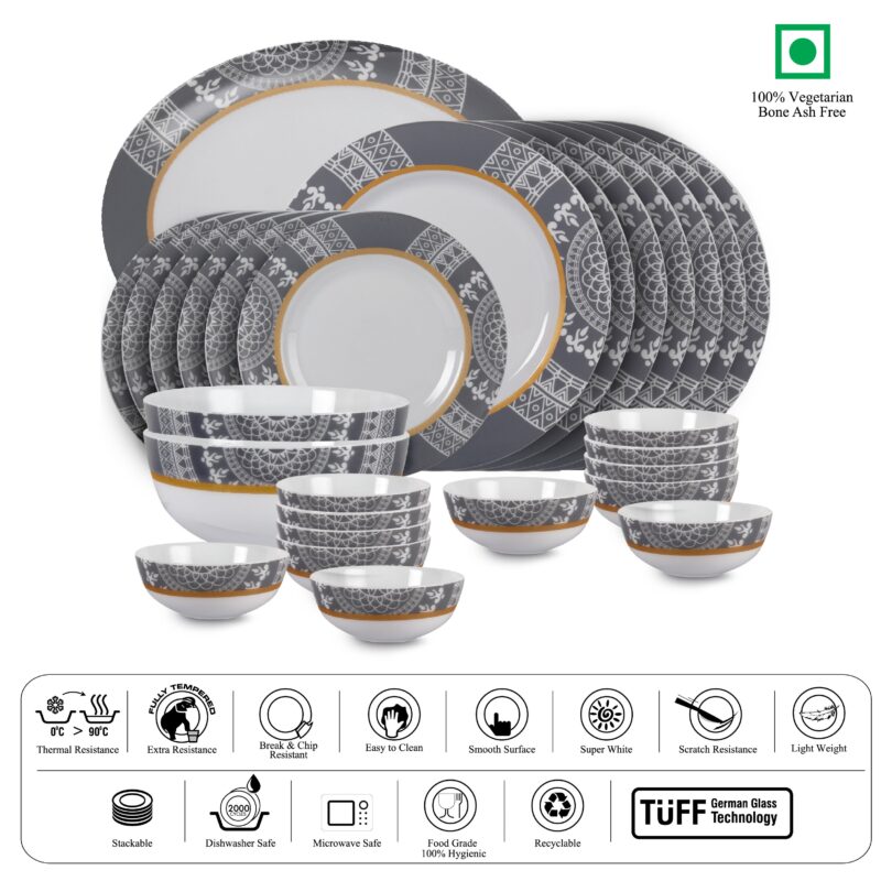 Feather Series 27 Pieces Opalware Dinner Set for Family of 6 - Image 15