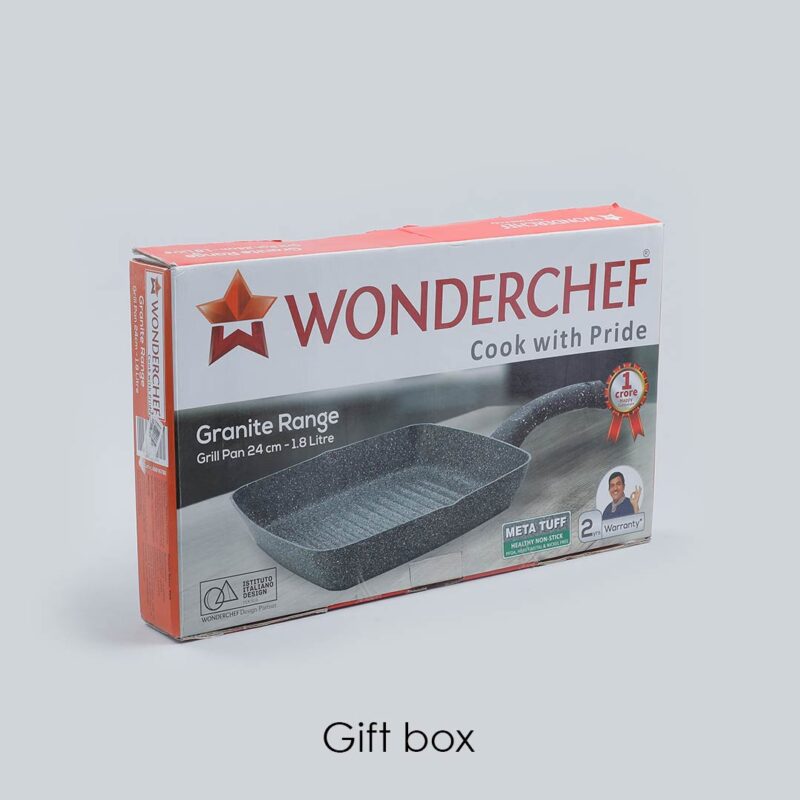 Granite Non-Stick 24cm Grill Pan | Soft-Touch Handles | Virgin Aluminium | PFOA and Heavy Metals Free | 3.5mm Thickness | 1.8 litres | 2 Year Warranty | Grey - Image 9