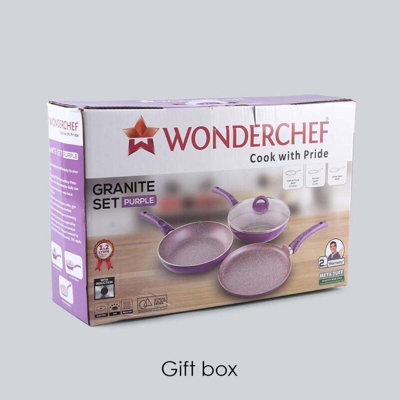 Granite Non-stick Cookware Set, 4Pc (Frying Pan With Lid, Wok, Dosa Tawa), Induction Bottom, Soft-Touch Handles, Pure Grade Aluminium, PFOA, 3.5mm, 2 Years Warranty, Purple - Image 8