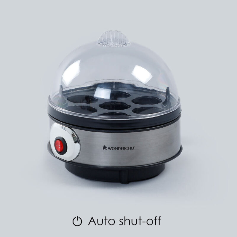 Instant Electric Egg Boiler with 7 Egg Poachers|3 Boiling Modes, Soft, Medium, Hard| Auto Shut Off Technology| Non-stick Egg Rack, Transparent Lid, Stainless Steel Body & Heating Plate, Steamer Rack| Alarm| Easy & Quick Operation| Black| 2 Year Warranty - Image 8