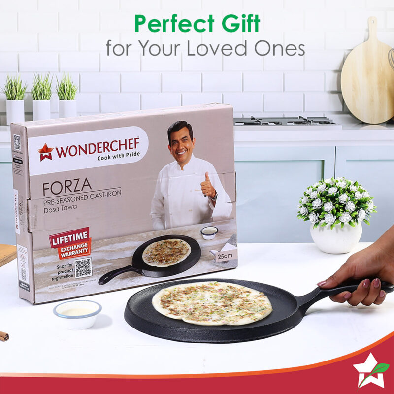 Forza Cast-Iron 25 cm Dosa Tawa Pan | Pre-Seasoned Cookware | Induction Friendly | 3.8 mm| With Lifetime Exchange Warranty - Image 9