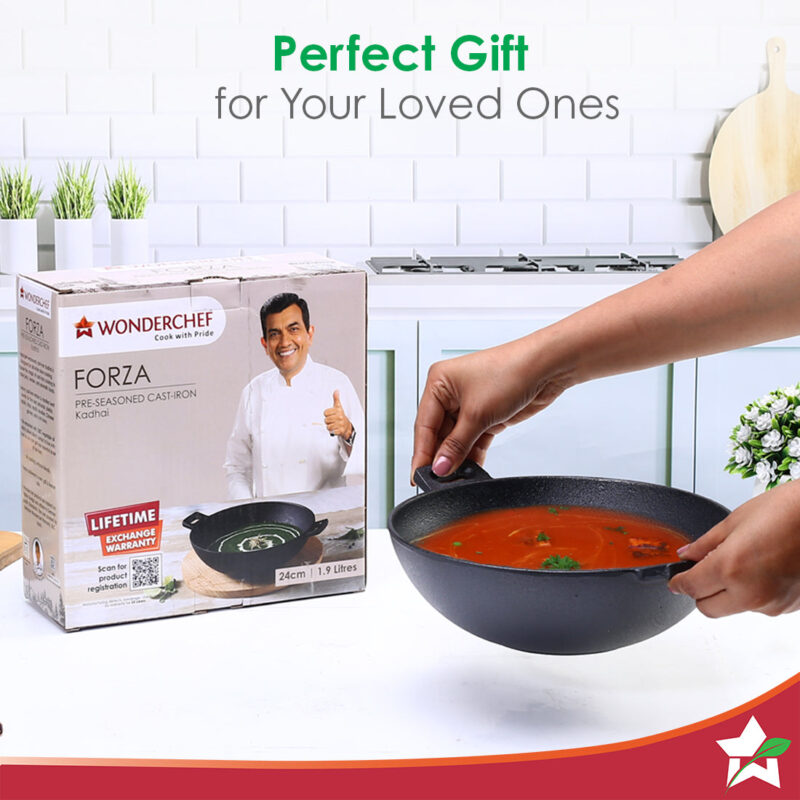 Forza 24 cm Cast-iron Kadhai, Pre-Seasoned Cookware, Induction Friendly, 1.9L, 3.8mm - Image 9