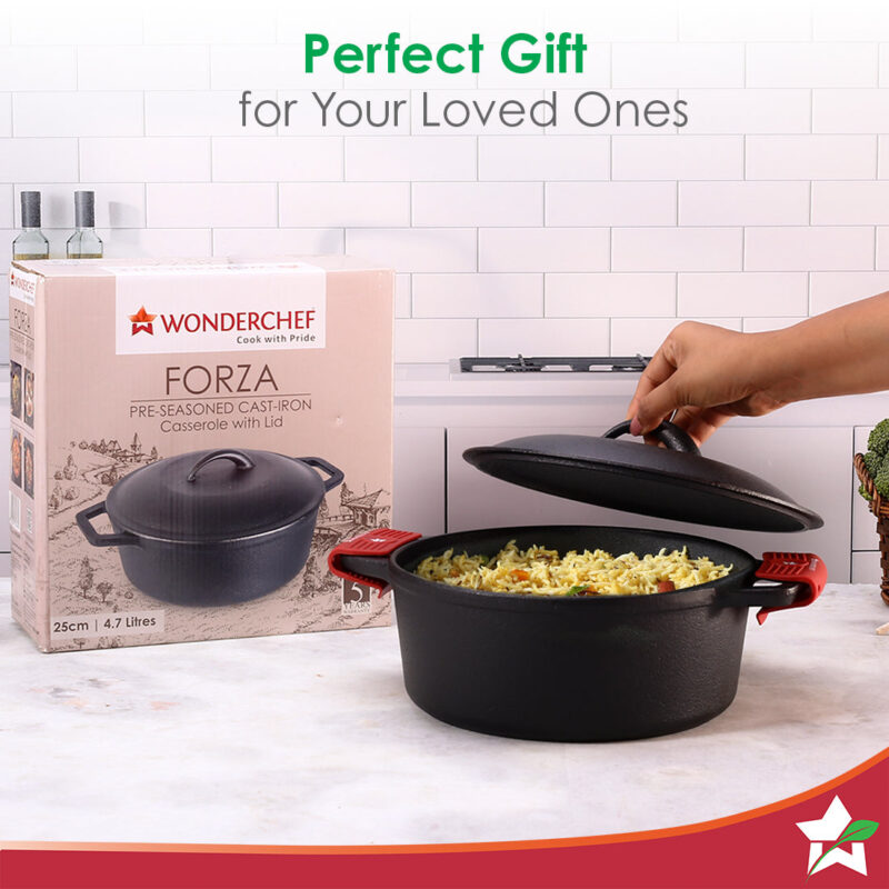 Forza 25 cm Cast-Iron Casserole with Lid | Pre-Seasoned Cookware | Induction Friendly | 4.7 L | 3.8 mm with Lifetime Exchange Warranty - Image 9