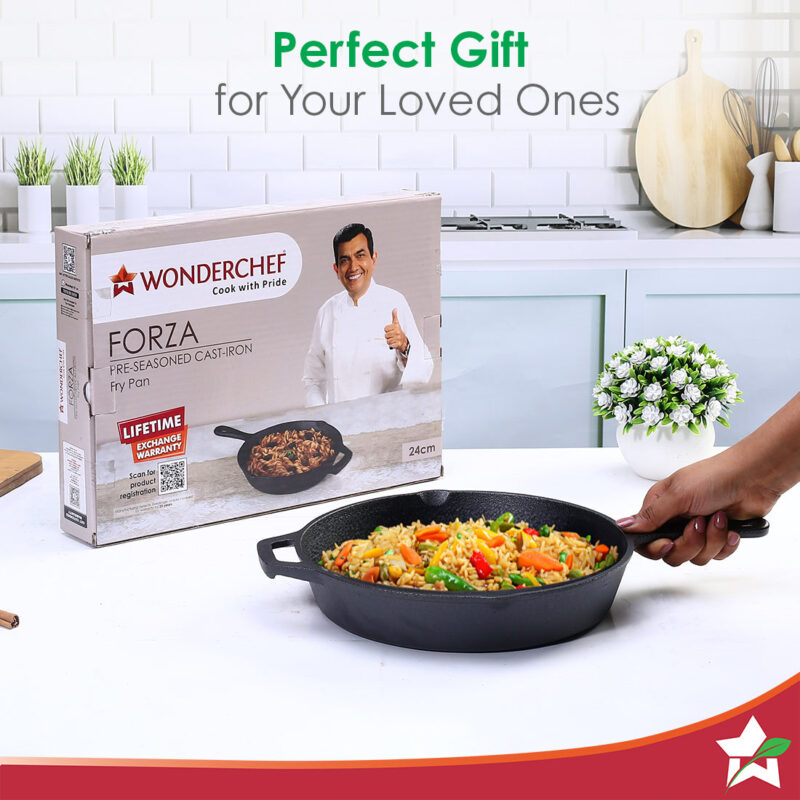 Forza Cast-iron 24 cm Fry Pan, Pre-Seasoned Cookware, Induction Friendly, 3.8 mm - Image 8