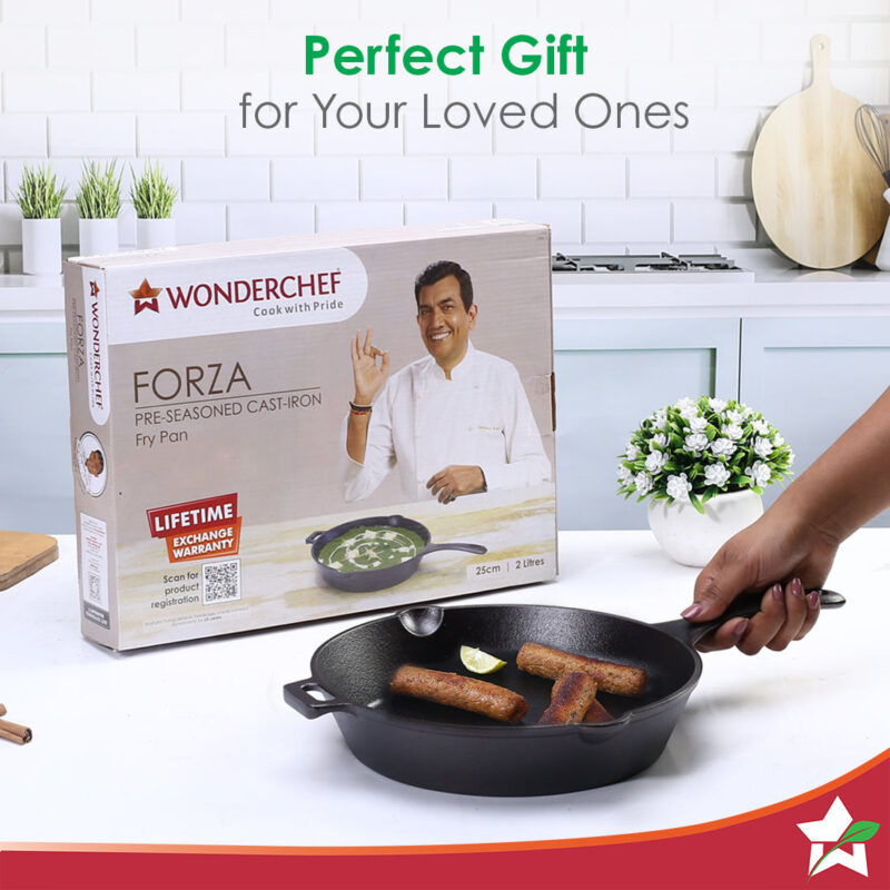 Forza Pre Seasoned 25 cm Cast Iron Fry Pan | With Lifetime Exchange Warranty | Black - Image 8
