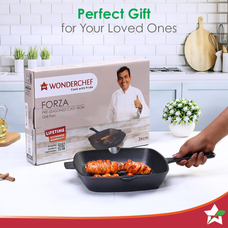 Forza Cast-iron 26 cm Grill Pan, Pre-Seasoned Cookware, Induction Friendly, 3.8 mm - Image 8