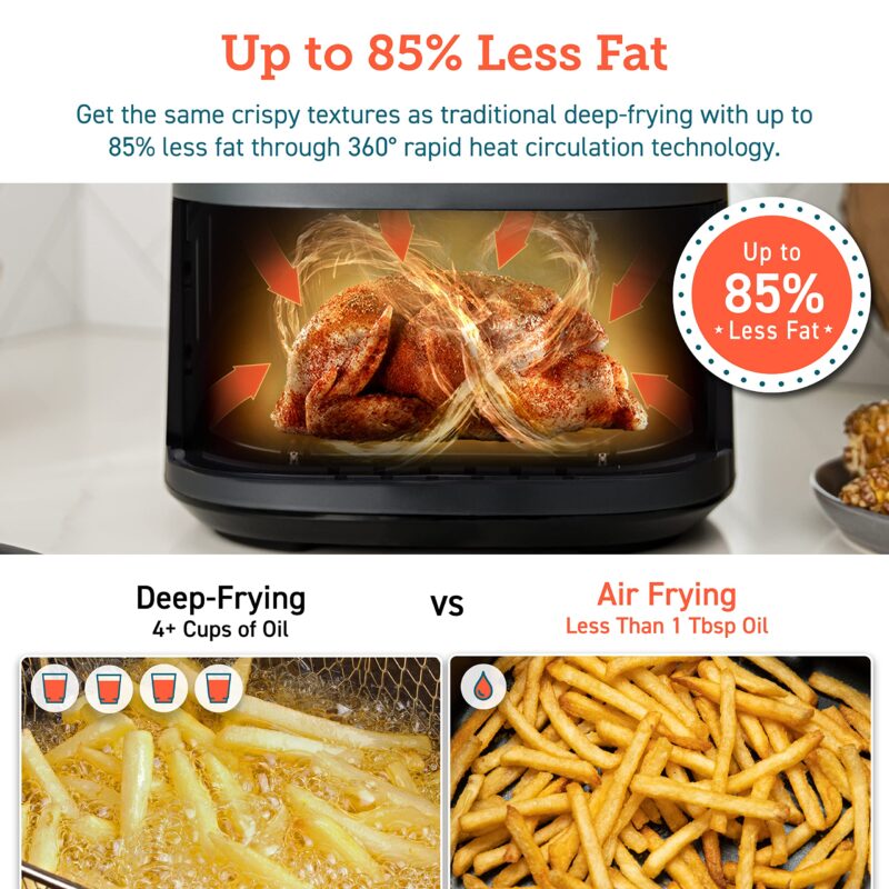 COSORI Air Fryer for home 4.7L, 9-in-1 Kitchen Oven Appliances, 30 Recipes Cookbook, Digital Tempered Glass Display, Max 230℃ Setting, Quiet, 4 Portions, 1500W, L501 Grey - Image 7