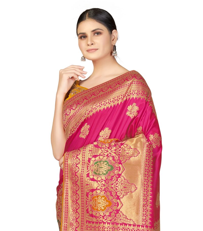 Monjolika Fashion Women's Woven Silk Saree With Blouse Piece (45560_Color_Rani Pink) - Image 5