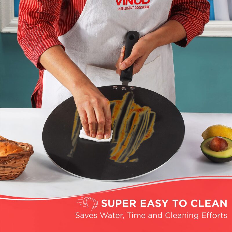 Vinod Aluminium Zest Non Stick Multi Tawa - 30 cm, 4mm /Triple Layer, Scratch Proof, Toxin Free, Riveted Bakelite Handle/Flat Roti Tawa/Gas Base - Black (2 Year Warranty) - Image 6