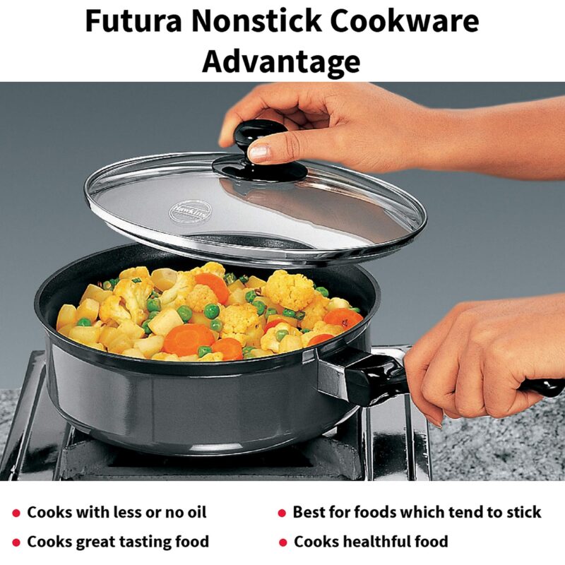Hawkins Futura 3.25 Litre Curry Pan, Non Stick Saute Pan with Glass Lid, Deep Pan for Frying, Black (NCP325G) - Image 5