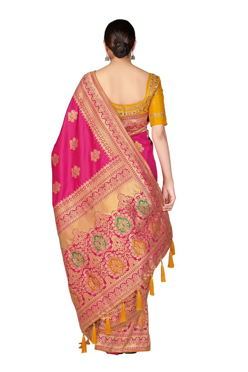 Monjolika Fashion Women's Woven Silk Saree With Blouse Piece (45560_Color_Rani Pink) - Image 6