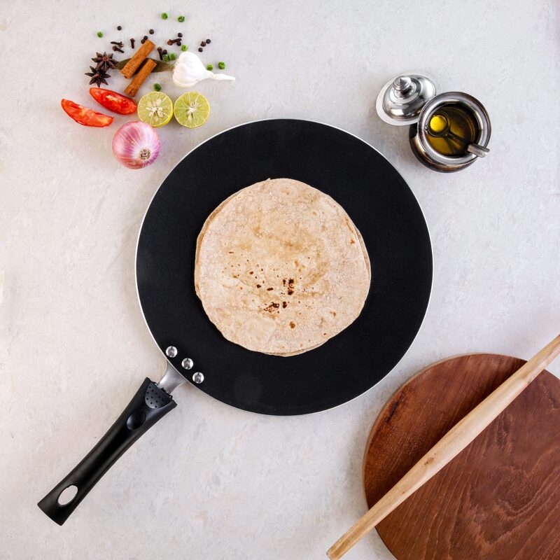 Vinod Zest Aluminium Non Stick Flat Multi Tawa - 32.5 cm | Triple Layer Ceramic Coating | 4mm Extra Thick Roti Tawa | Bakelite Handle | Gas and Induction Base | 1 Year Warranty - Image 3