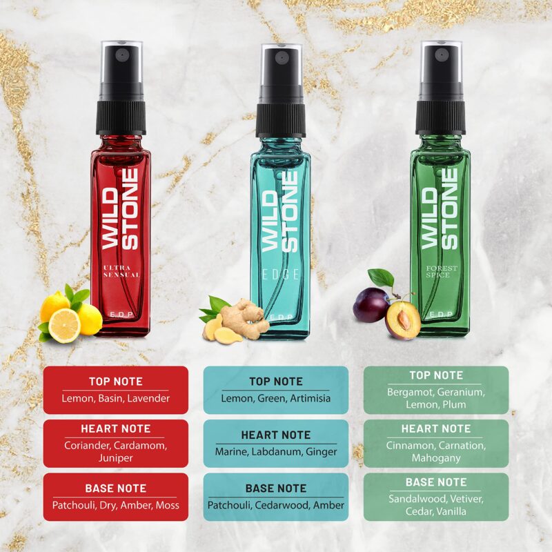 Wild Stone Fragrance Gift Set with Ultra Sensual, Forest Spice, Red, Hydra Energy, Edge and Night Rider Perfume for Men, Pack of 6 (8ml each) - Image 7