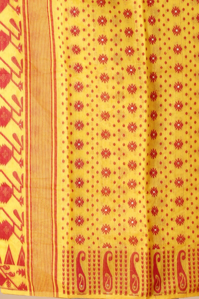 Tant Vastra Stylish Soft Cotton Silk Jamdani Saree For Women, Without Blouse Piece (Yellow) - Image 4