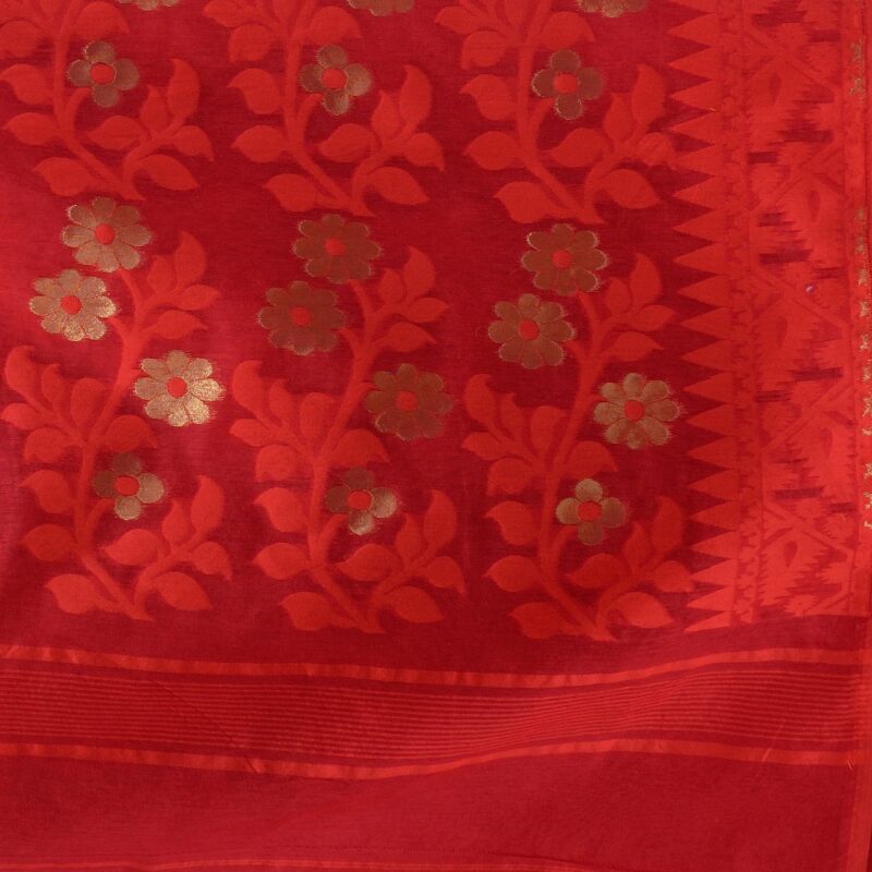 dB DESH BIDESH Women`s Rangabati Resham Dhakai Jamdani Bengal Pure Cotton Handloom Saree without Blouse Piece (Red) - Image 3