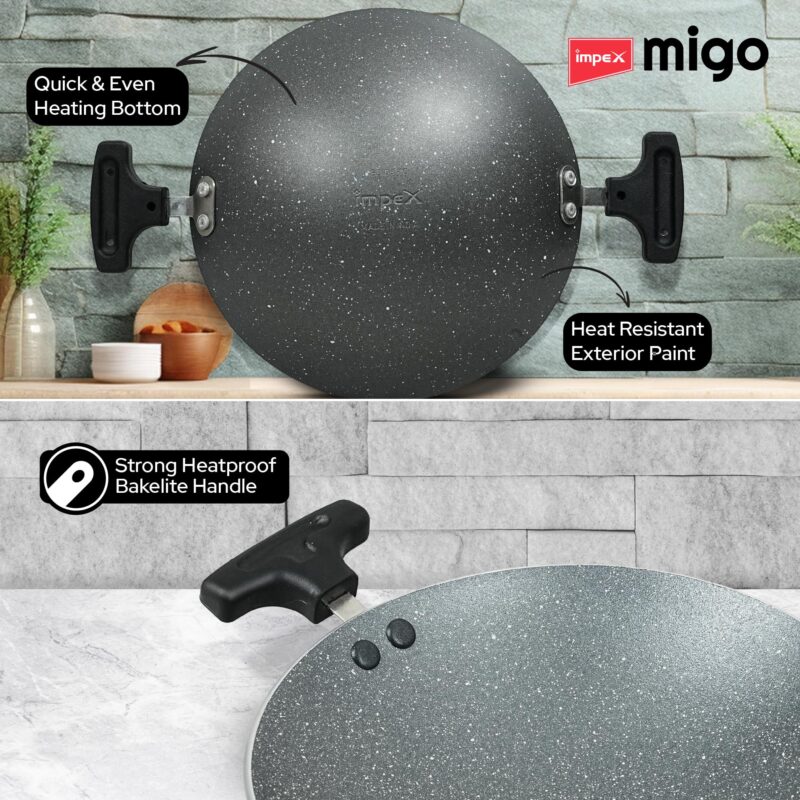 Impex Nonstick Granite Appachatty with Lid | Aluminium Non Stick Appam Pan with Stainless Steel Lid | Aluminium Appam Pan 200 mm | 1 Year Warranty - Image 6