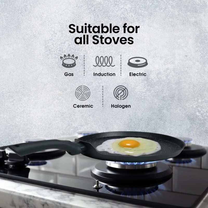 SOLARA Granite Dosa Tawa Non Stick Pan 28cm, Dosa Tawa Induction Base & Gas Compatible with Soft-Touch Handles, Flat Dosa Tava - Black - Image 5