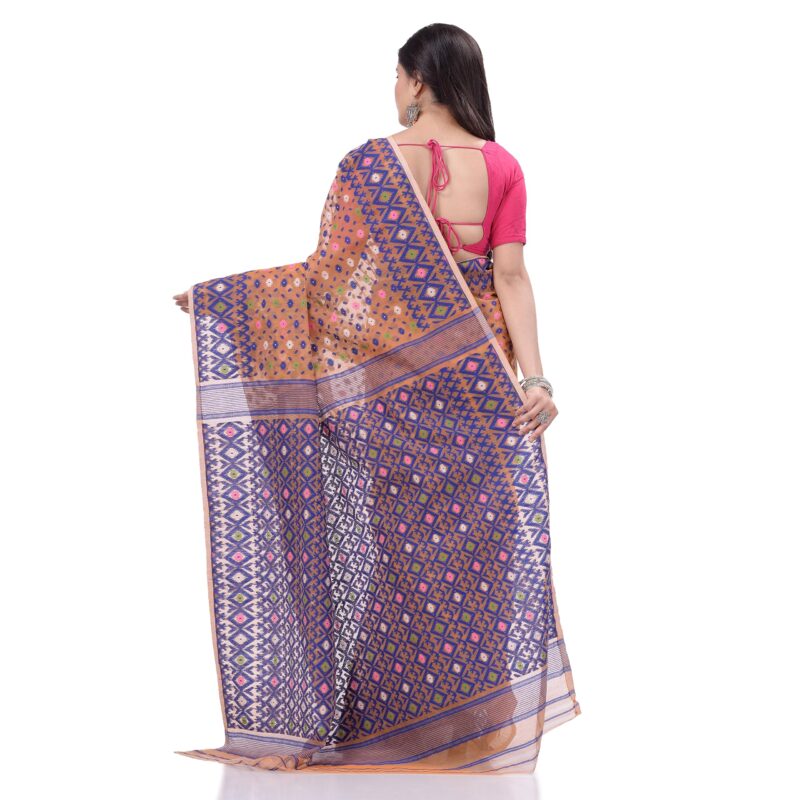TANTLOOM Sparkle Diamond Resham Dhakai Jamdani Bengal Woven Handloom Pure Cotton Saree for Women Without Blouse Piece - Image 2