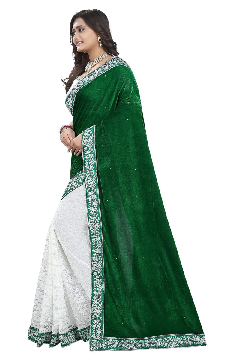 Market Magic World Women's Velvet Saree With Blouse Piece (Mmw_Velvet_Green_Free Size_Green) - Image 5