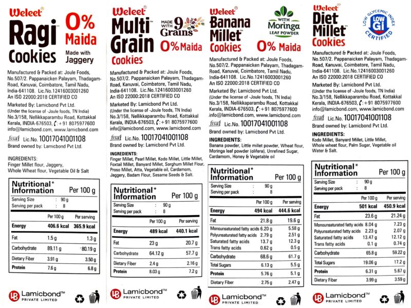 Weleet Assorted Pack Of Multi Grain, Millet, Ragi & Banana Millet Digestive Cookies|Home/Office Snack|Free Of White Sugar & White Flour|100% Natural & Healthy (4 Flavours-360 Gm) - Image 8