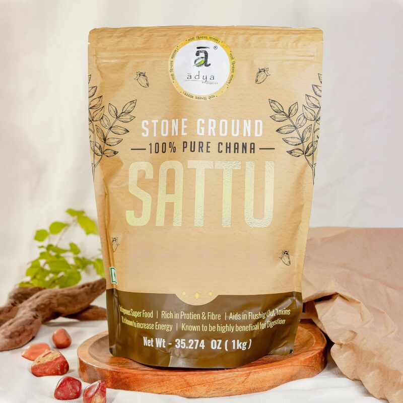 Adya Organics Sattu Powder | Gluten Free Roasted Black Chana Flour | 100% Natural & Gluten Free Chana Sattu l Atta with High Fiber | Sattu Drink Powder 1Kg- (Pack of 1) - Image 4